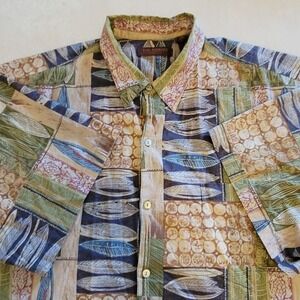 Tori Richard Honolulu Mens 3XT Cotton Lawn Tropical Patchwork Aloha Shirt Blue